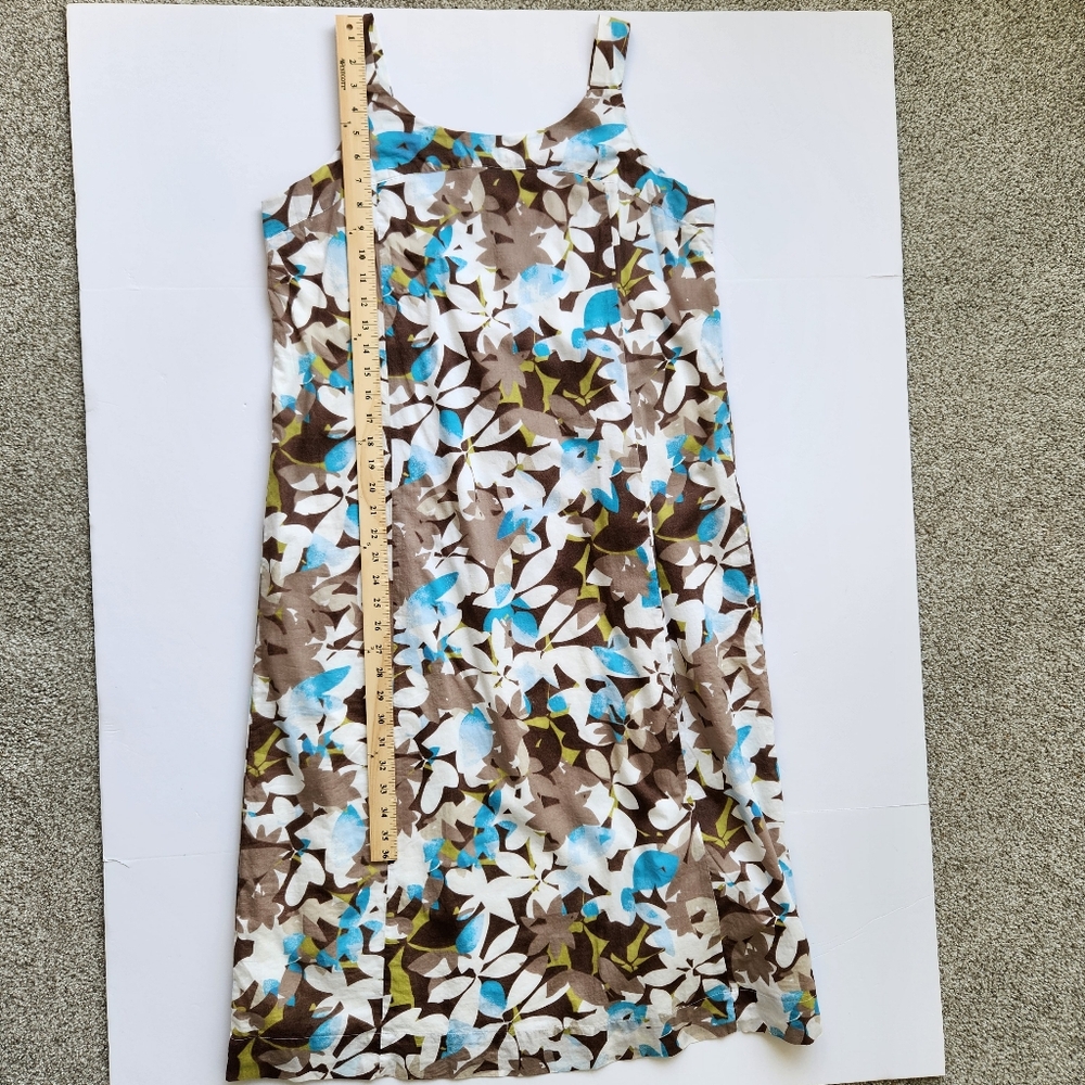 J. Jill Midi Dress Summer Floral Print Straps Blue Aqua Brown White 16 Petite - Picture 14 of 14